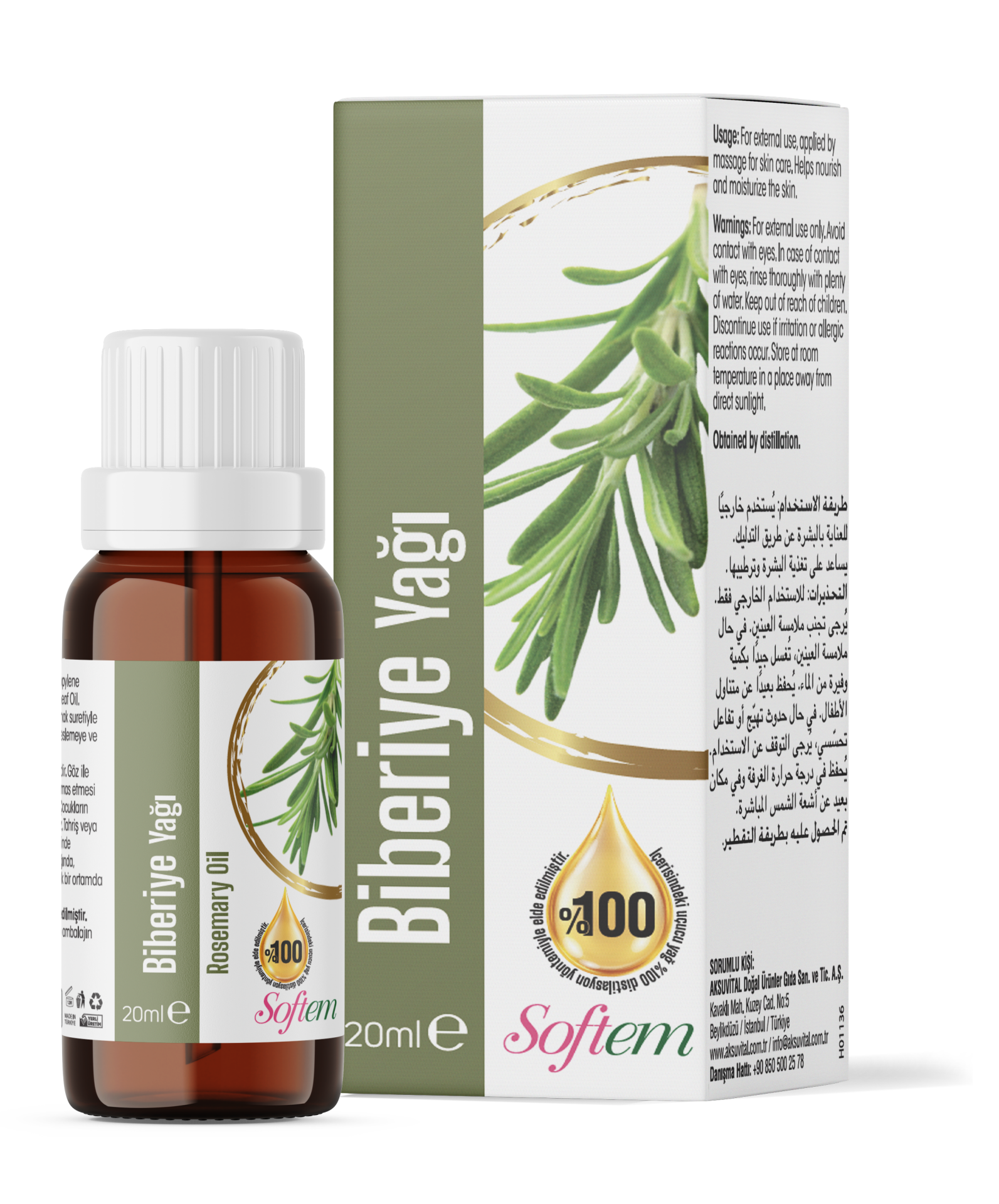 Softem Biberiye Yağı 20 ML | %100 Doğal Uçucu Yağ